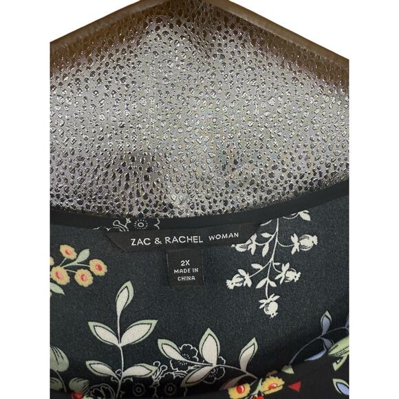 Zac & Rachel Plus Size Chiffon Black Floral Belle Sleeve Top Womens 2XL - Picture 3 of 7